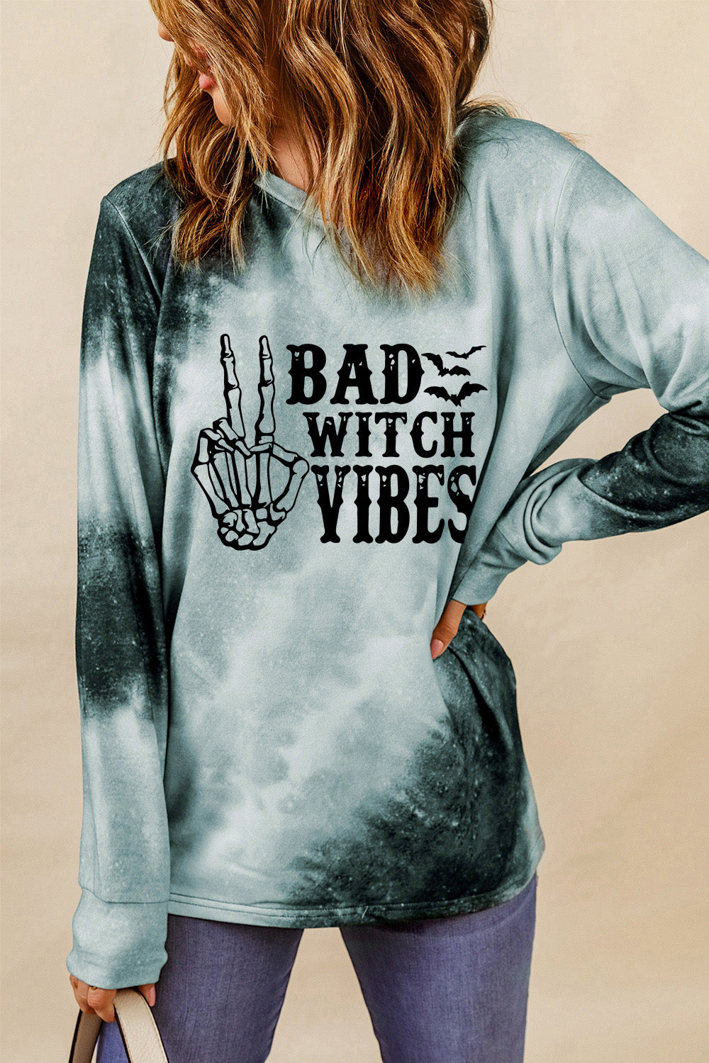 Round Neck Long Sleeve BAD WITCH VIBES Sweatshirt