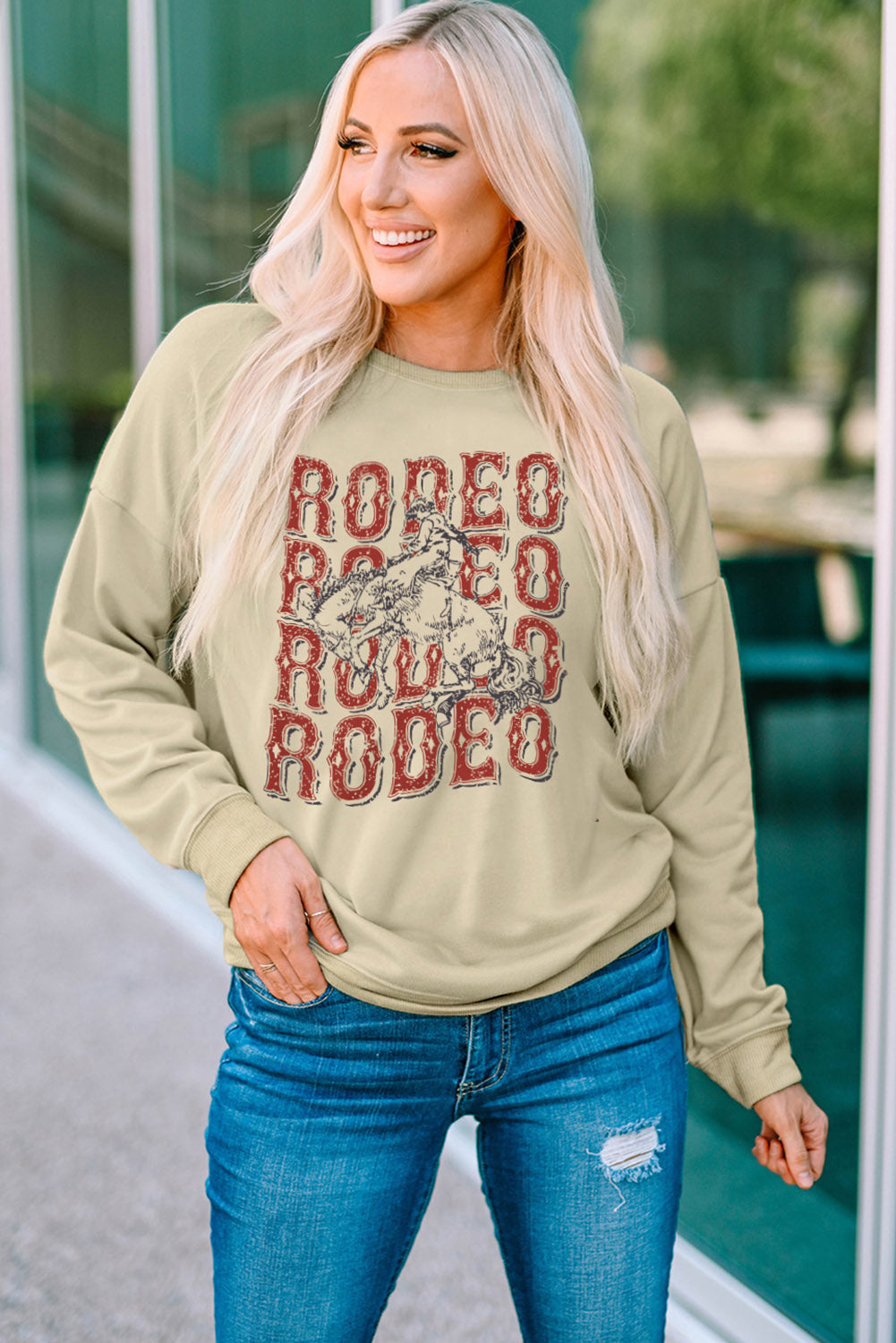 Round Neck Dropped Shoulder RODEO Graphic Sweatshirt