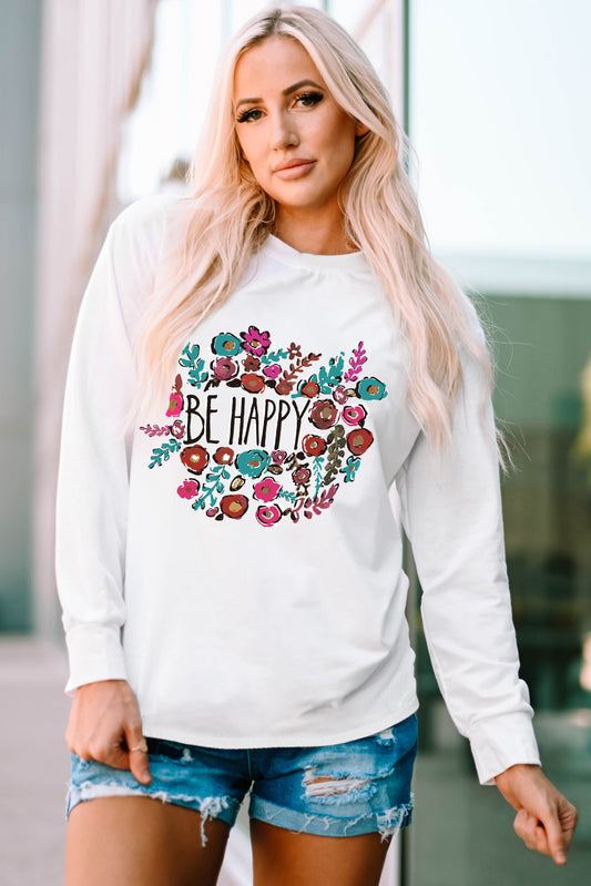 BE HAPPY Graphic Round Neck Tee